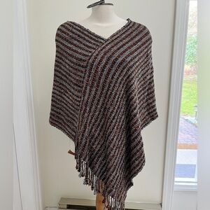 Poncho striped with fringe, one size